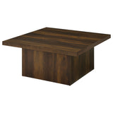Side view showing plinth base of Devar Coffee Table