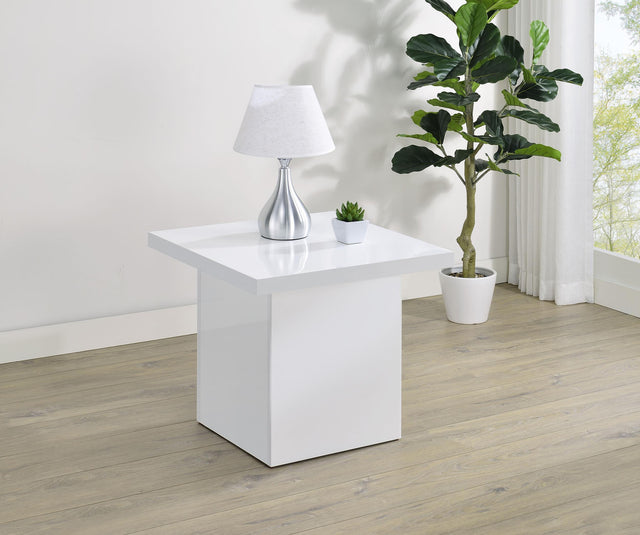 Devar Square Side Table white high gloss angled view