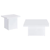 Devar square end table in white high gloss, angled view