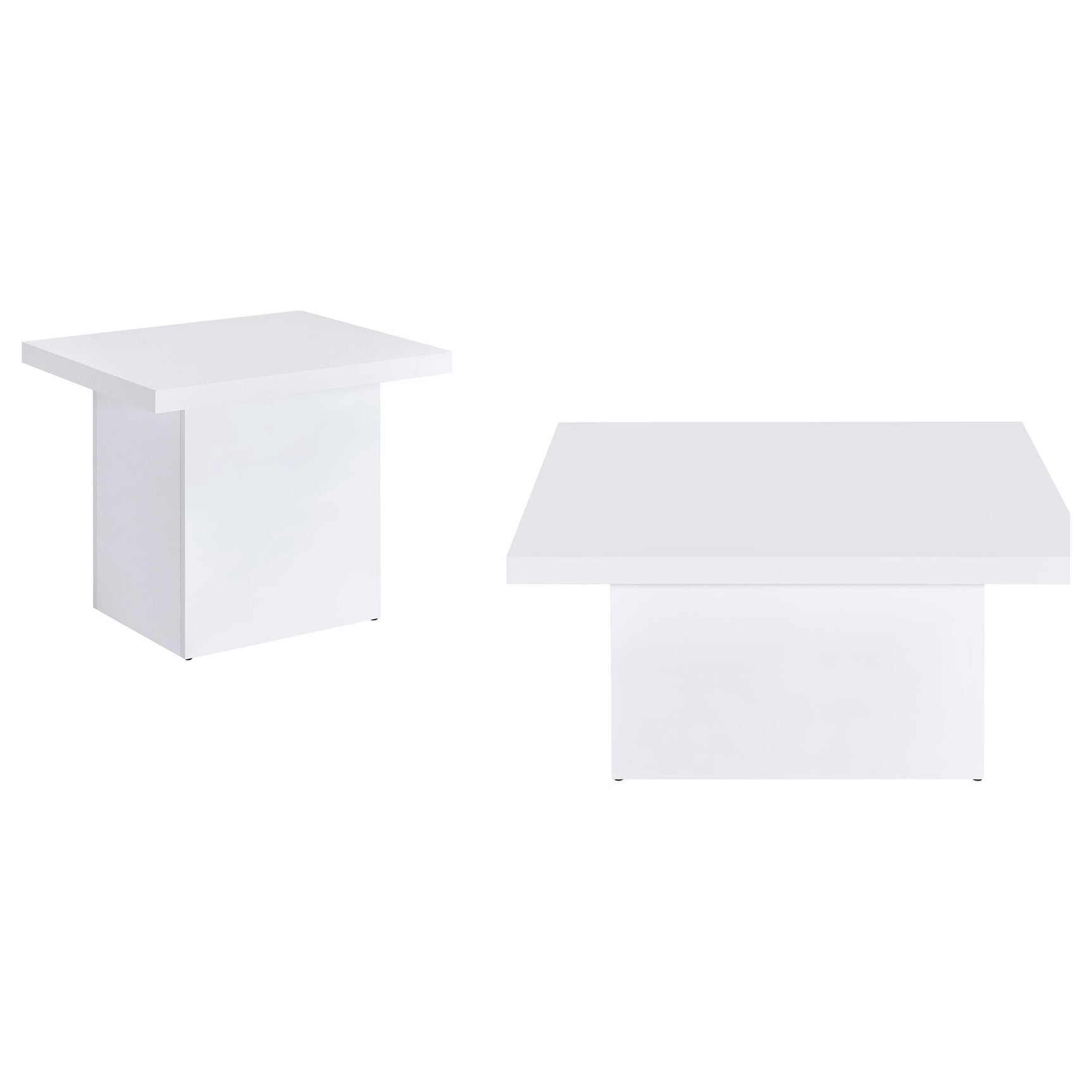 Devar square end table in white high gloss, angled view