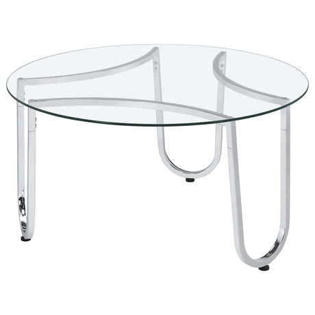 End table with 23.5 inch diameter and levelers visible