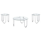 Large round coffee table with tempered glass and chrome base