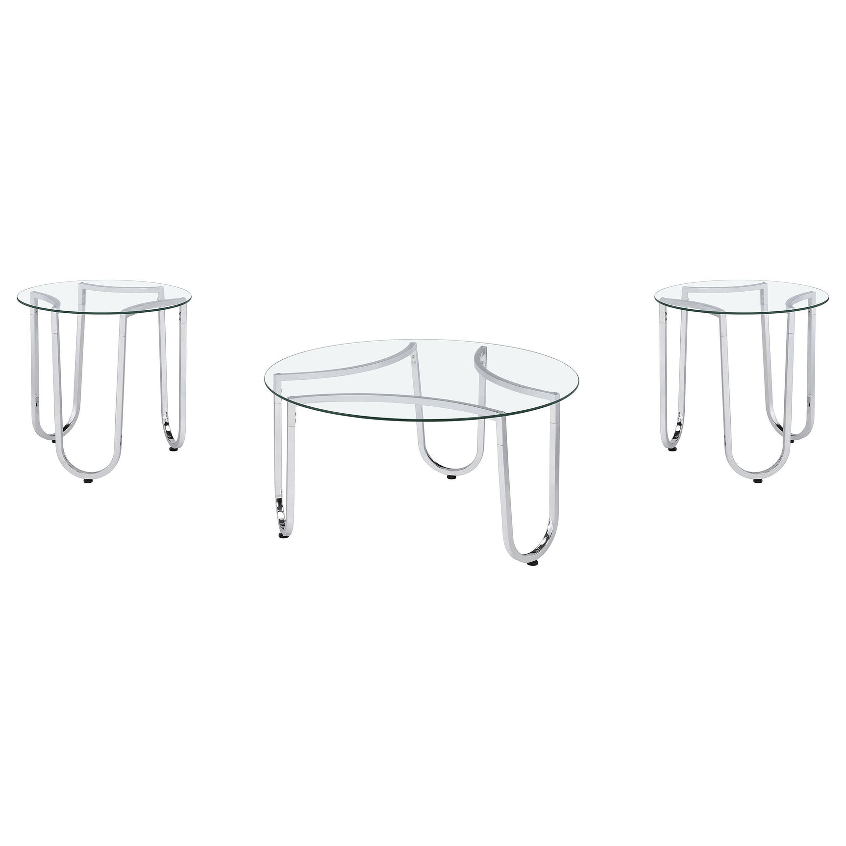 Large round coffee table with tempered glass and chrome base