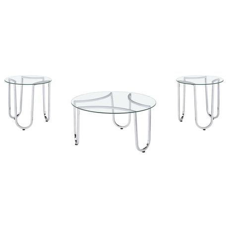 Large round coffee table with tempered glass and chrome base