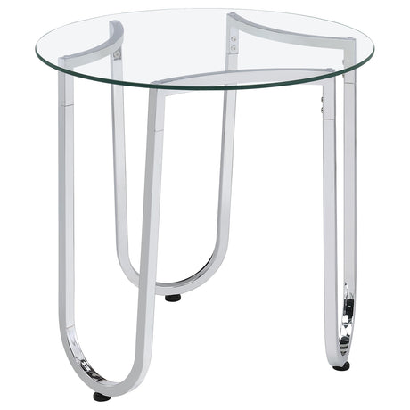 Smaller round end table with tempered glass top and chrome frame