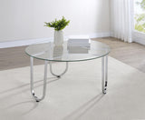 Beller coffee table angled side view showing chrome frame