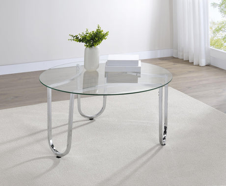 Beller coffee table angled side view showing chrome frame