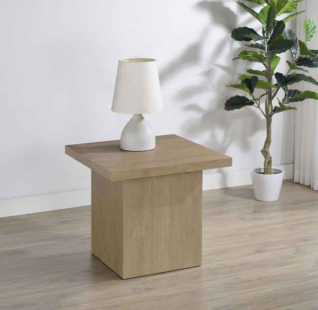 Side angle of Devar Square Engineered Wood Side End Table latte tone