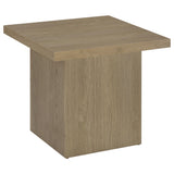 Latte finish end table close-up of melamine wood grain