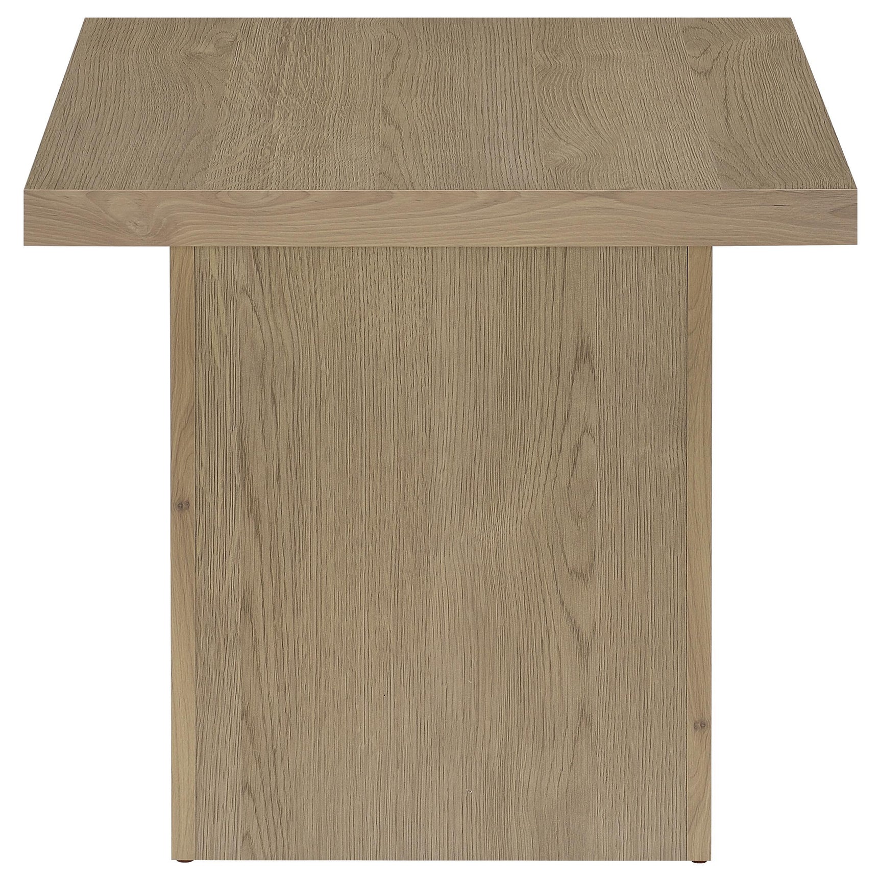 Side view of coffee table with plastic floor glides visible