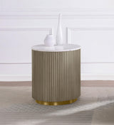 Close-up of white marble top on Jason side table