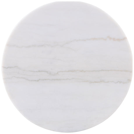 Jason Round White Marble Top Coffee Table Greige, side view highlighting metal ring accent