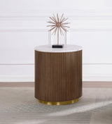 Close-up of white marble surface on Jason side table