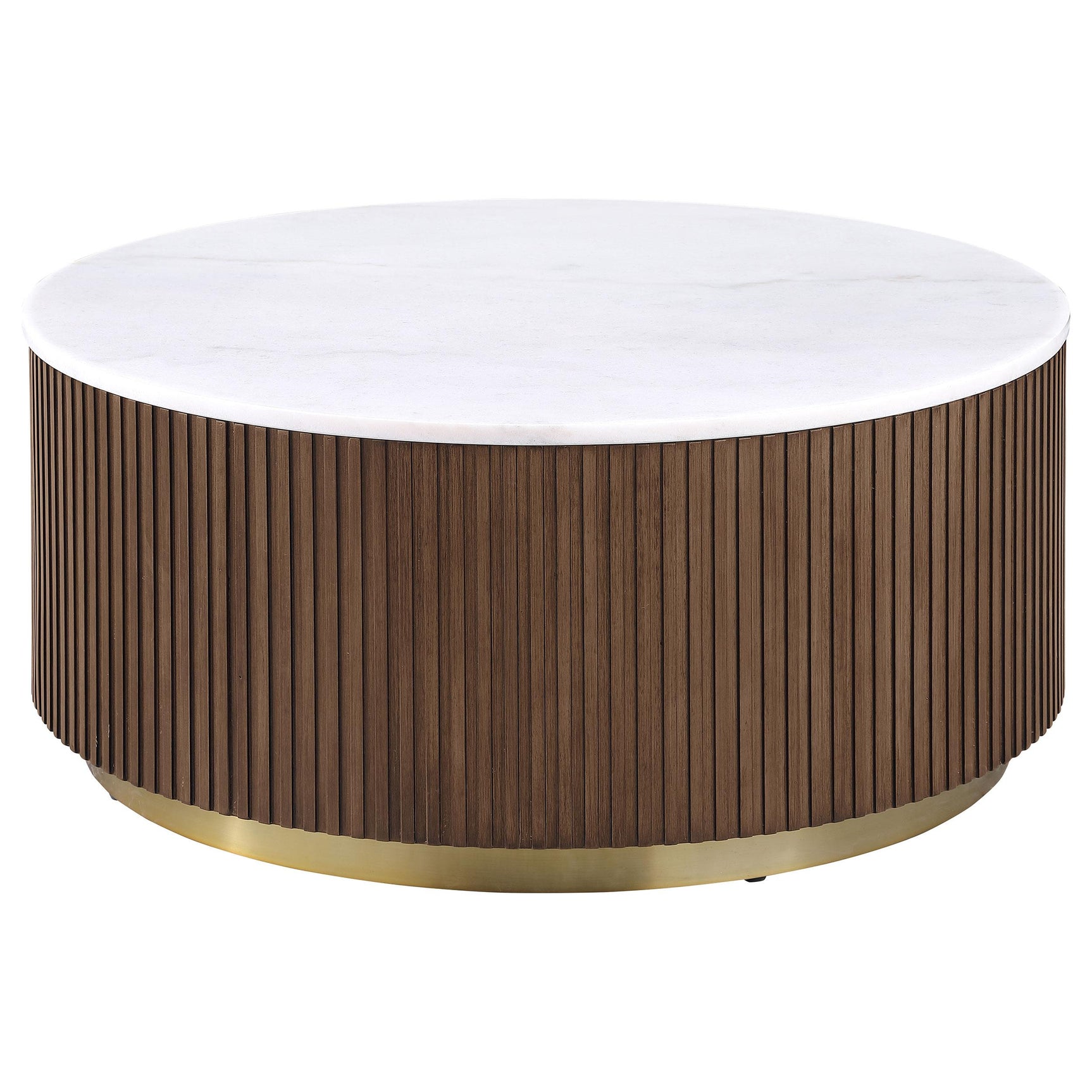 Side angle of coffee table showing mixed material design