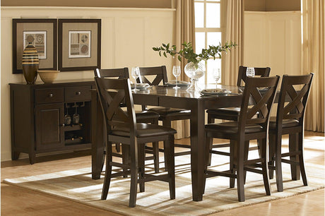 Front view of Crown Point Brown Rectangular Counter Height Dining Set