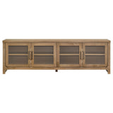 Glass-front cabinet doors on TV stand