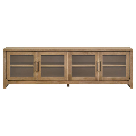 Glass-front cabinet doors on TV stand