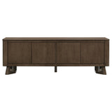 Interior view of Trotter media console adjustable shelves with wire management hole