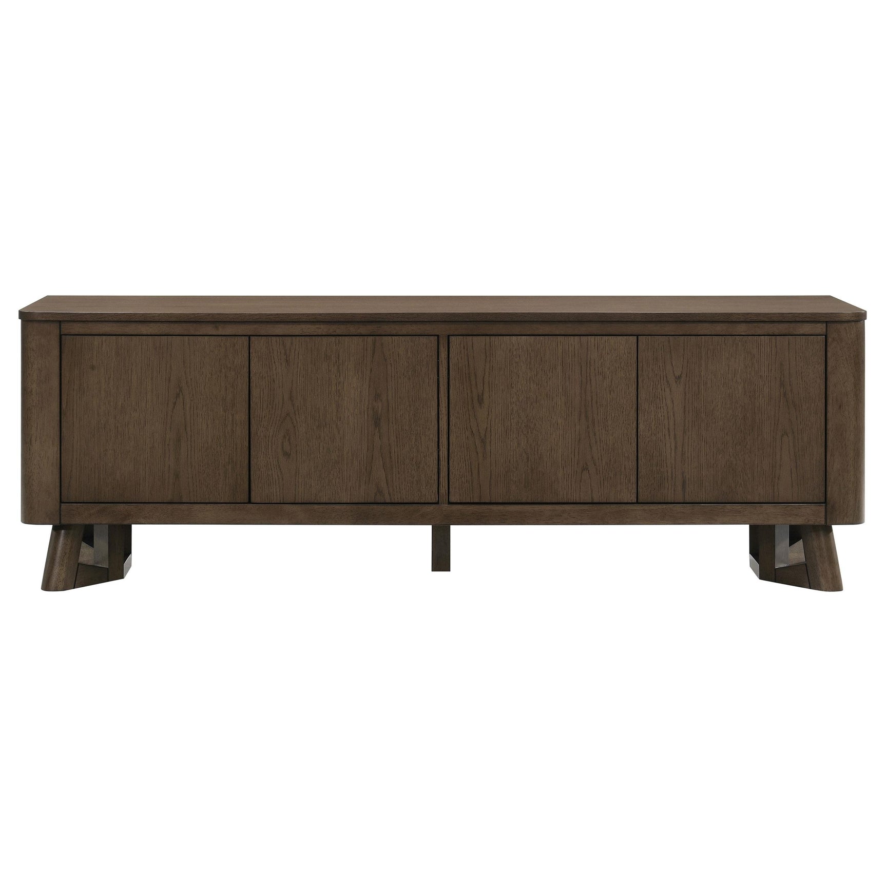 Interior view of Trotter media console adjustable shelves with wire management hole
