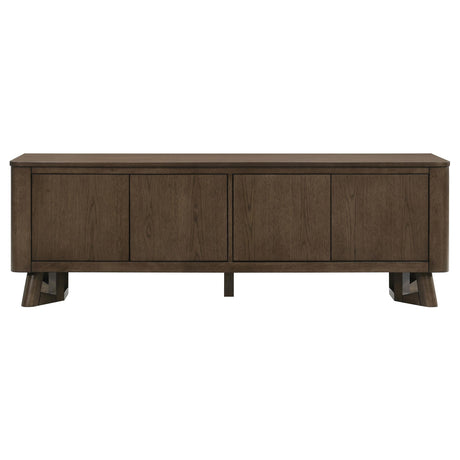 Interior view of Trotter media console adjustable shelves with wire management hole