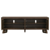 Detail of Trotter TV stand soft-closing hinge and framed door panel