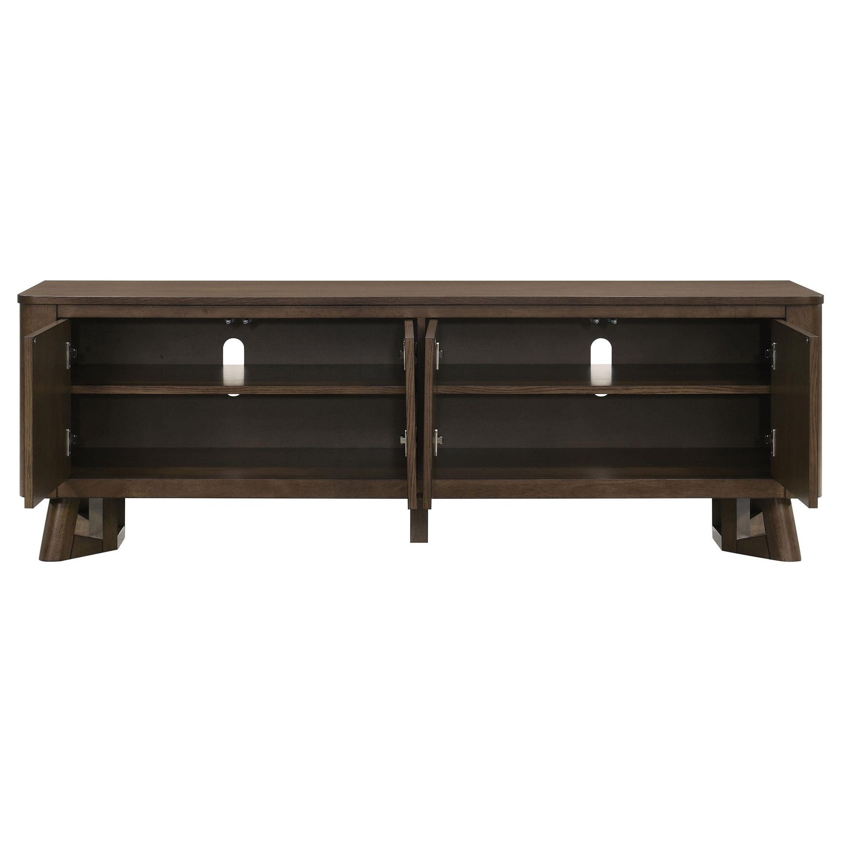 Detail of Trotter TV stand soft-closing hinge and framed door panel