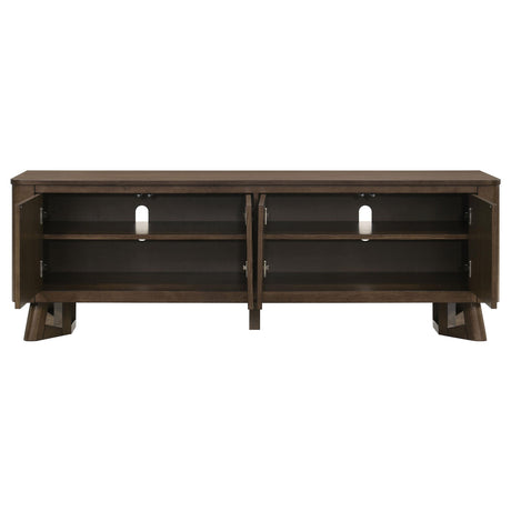 Detail of Trotter TV stand soft-closing hinge and framed door panel