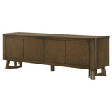 Trotter media console showing leveling leg under base