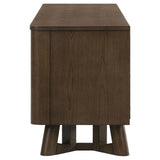Trotter TV stand 71-inch four-door brown wood media console front view