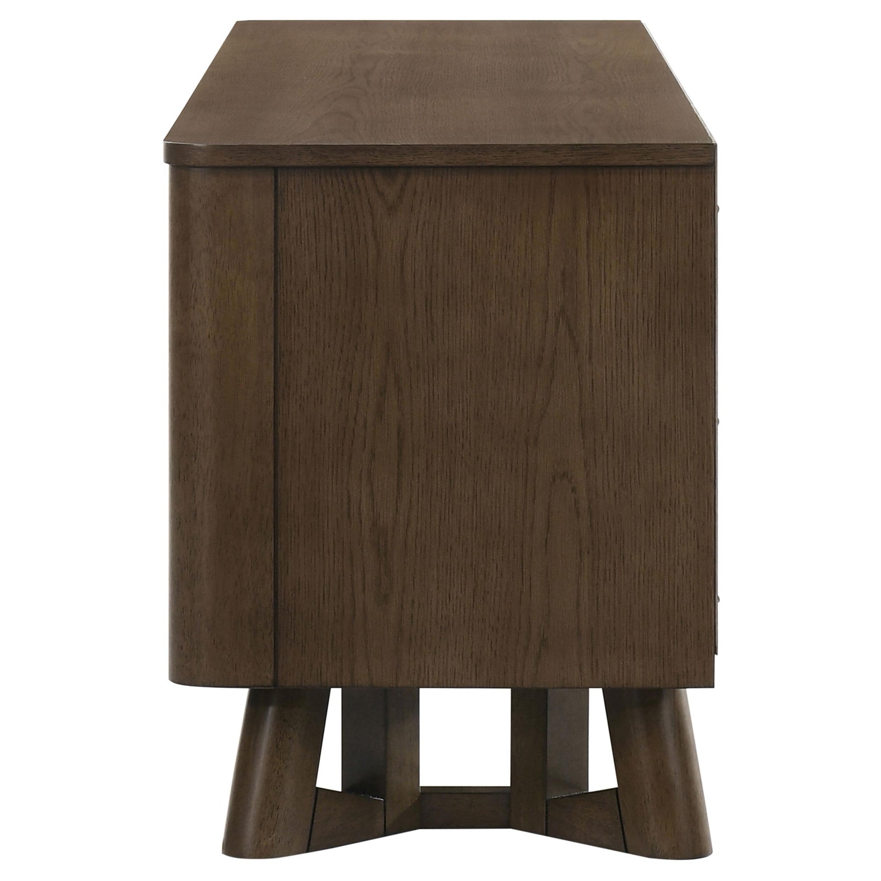 Trotter TV stand 71-inch four-door brown wood media console front view