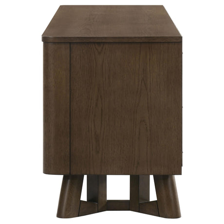 Trotter TV stand 71-inch four-door brown wood media console front view