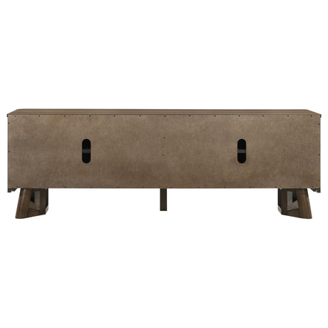 Trotter TV stand 71-inch four-door brown wood media console front view