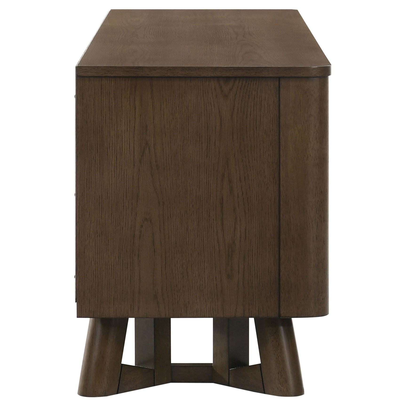 Trotter TV stand 71-inch four-door brown wood media console front view