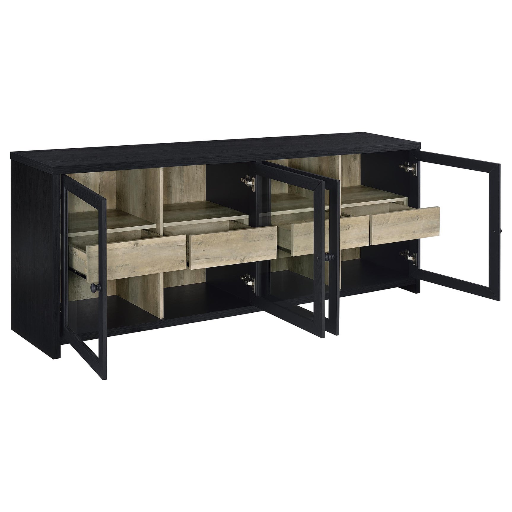 Side view of Denison 79-inch black media console