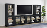 Denison media tower showcasing storage versatility with items inside