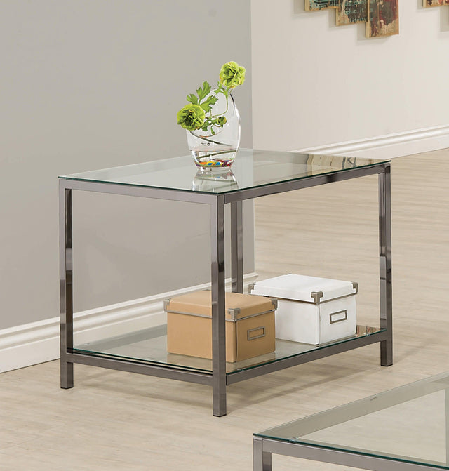 Trini rectangular end table black nickel base front view