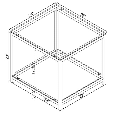 Side view of Trini coffee table with clear glass surface
