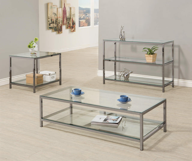 Trini Coffee Table With Glass Shelf Black Nickel - Ella Furniture