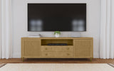 Side angle of Arini Rattan Cane TV Stand showing rattan doors