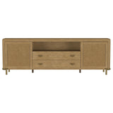 Top view of Arini TV Stand surfaces and rattan texture