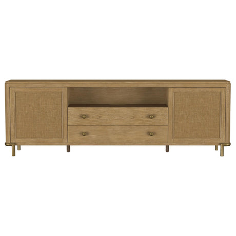 Top view of Arini TV Stand surfaces and rattan texture