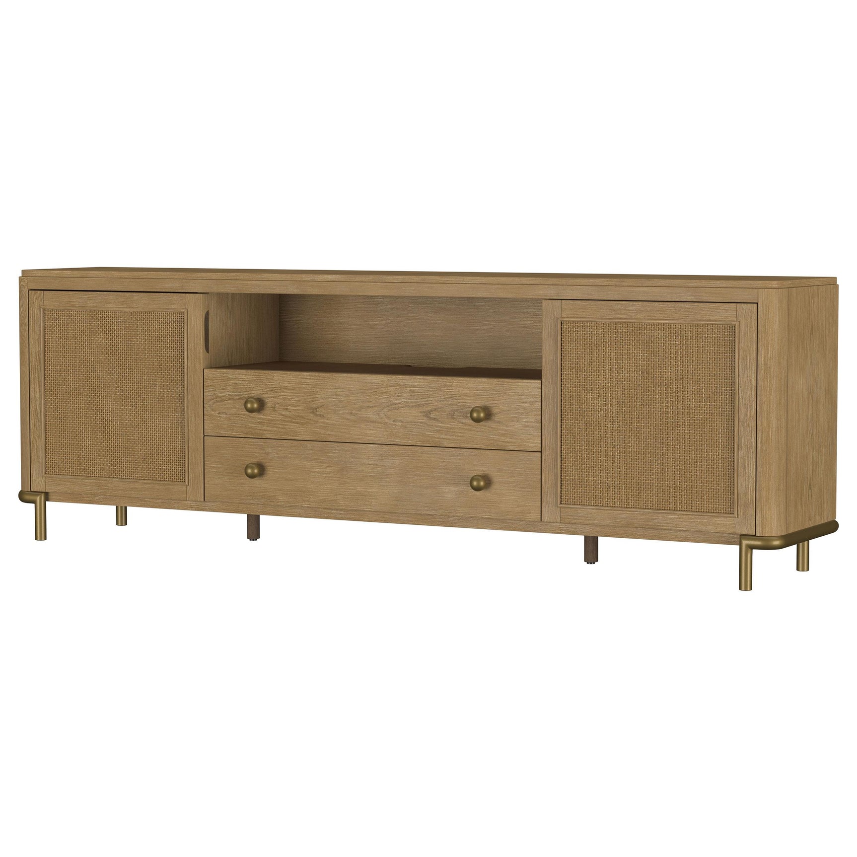 Open doors of Arini TV Stand revealing storage space