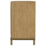 Drawer detail with wood finish on Arini TV Stand