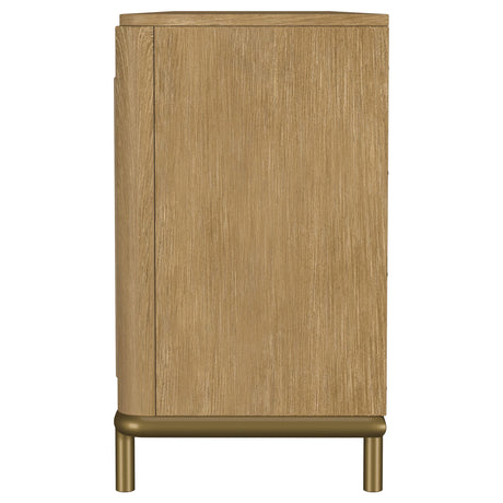Drawer detail with wood finish on Arini TV Stand