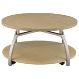 Metal legs and particle board construction underside view