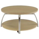 Plastic floor glide detail on coffee table leg
