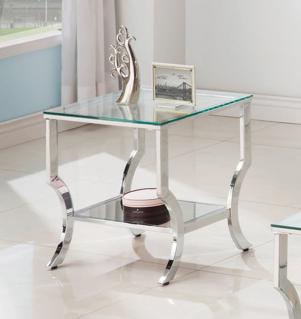 Saide Square End Table with Mirrored Lower Shelf Side Angle