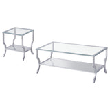 Saide end table with mirrored lower shelf and glass top
