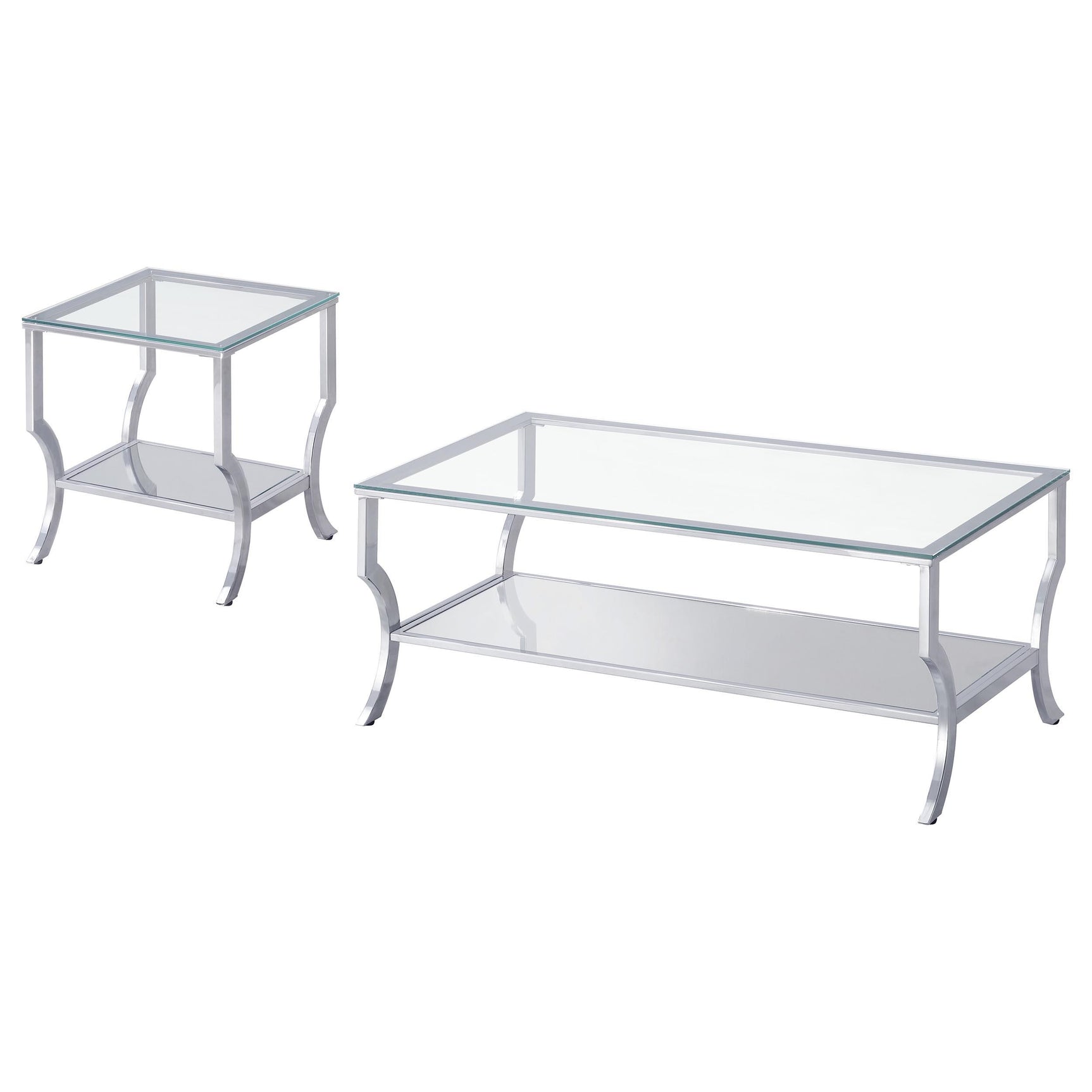 Saide end table with mirrored lower shelf and glass top
