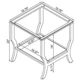 Tempered glass and mirror lower shelf detail on end table